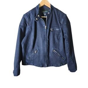 LAUREN RALPH LAUREN Dark Wash Denim Moto Bomber Full Zip Jacket SZ L